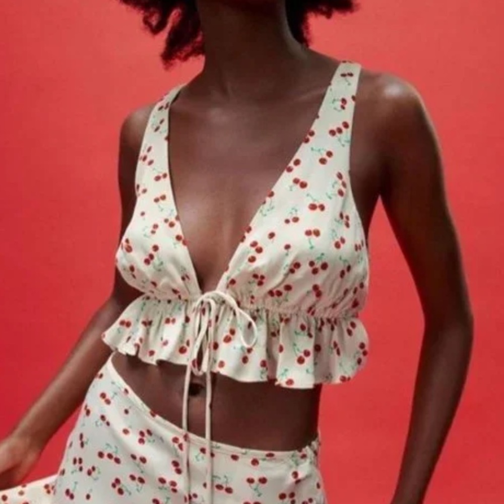 Zara Cherry Tie Top